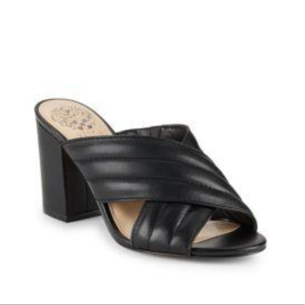 Vince Camuto Black Bemia Heel Criss Cross Mule Sandal Size 8.5